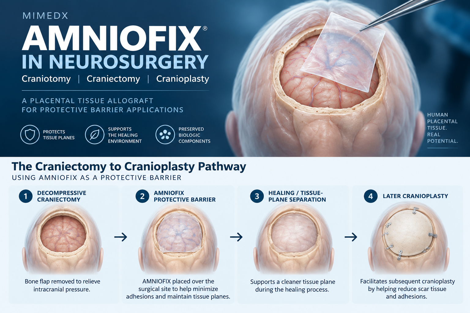 MiMedx AMNIOFIX in neurosurgery for craniotomy craniectomy and cranioplasty applications